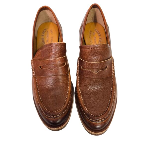 Kork Ease Modeste Penny Loafer Heels Brown Leather Pump Chunky Block Slip On 8.5 - Picture 2 of 16